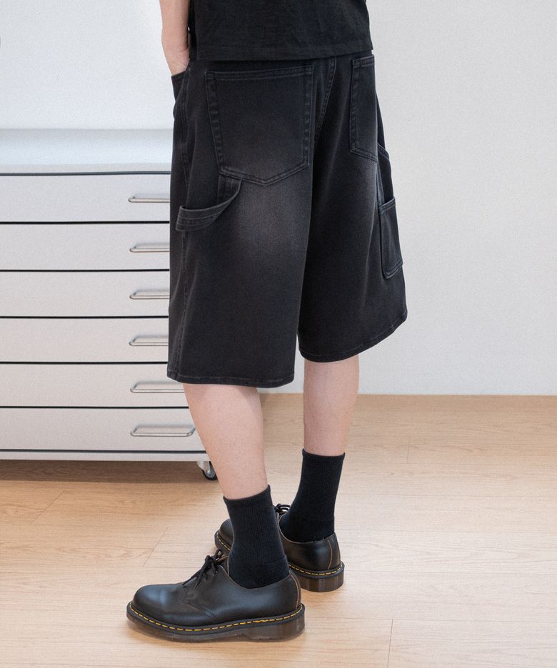 DENIM SWEAT CARPENTER SHORTS [BRUSHED BLACK]
