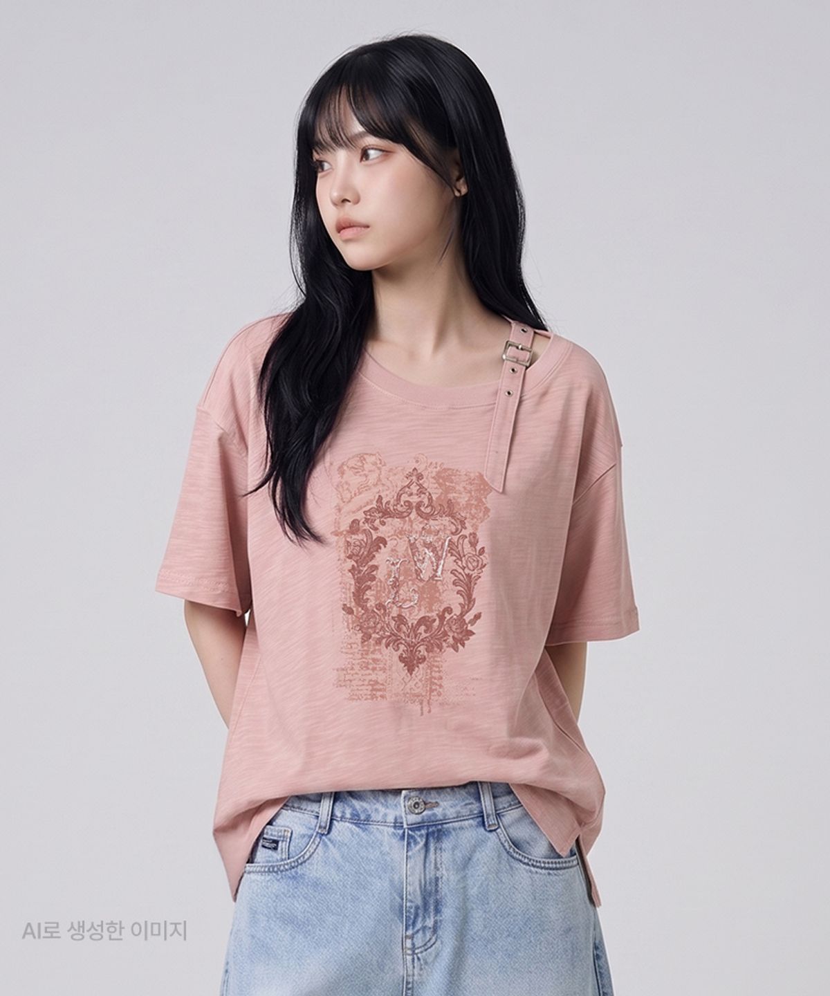 라이프워크(LIFEWORK) 여성) 빈티지 언발란스 숄더 반팔 티셔츠