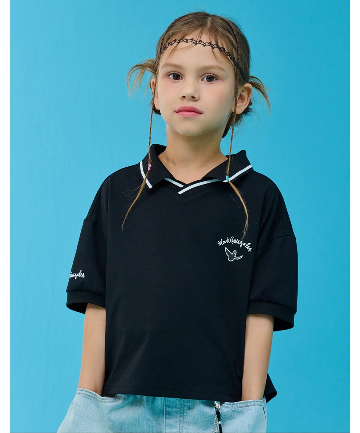 마크곤잘레스 키즈(MARK GONZALES KIDS) 마크 스포티 카라 티셔츠_블랙_MG62TP51BK