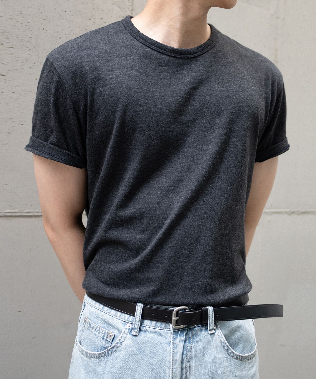 브랜디드(BRANDED) SOFT SLUB CROP T-SHIRT [CHARCOAL]