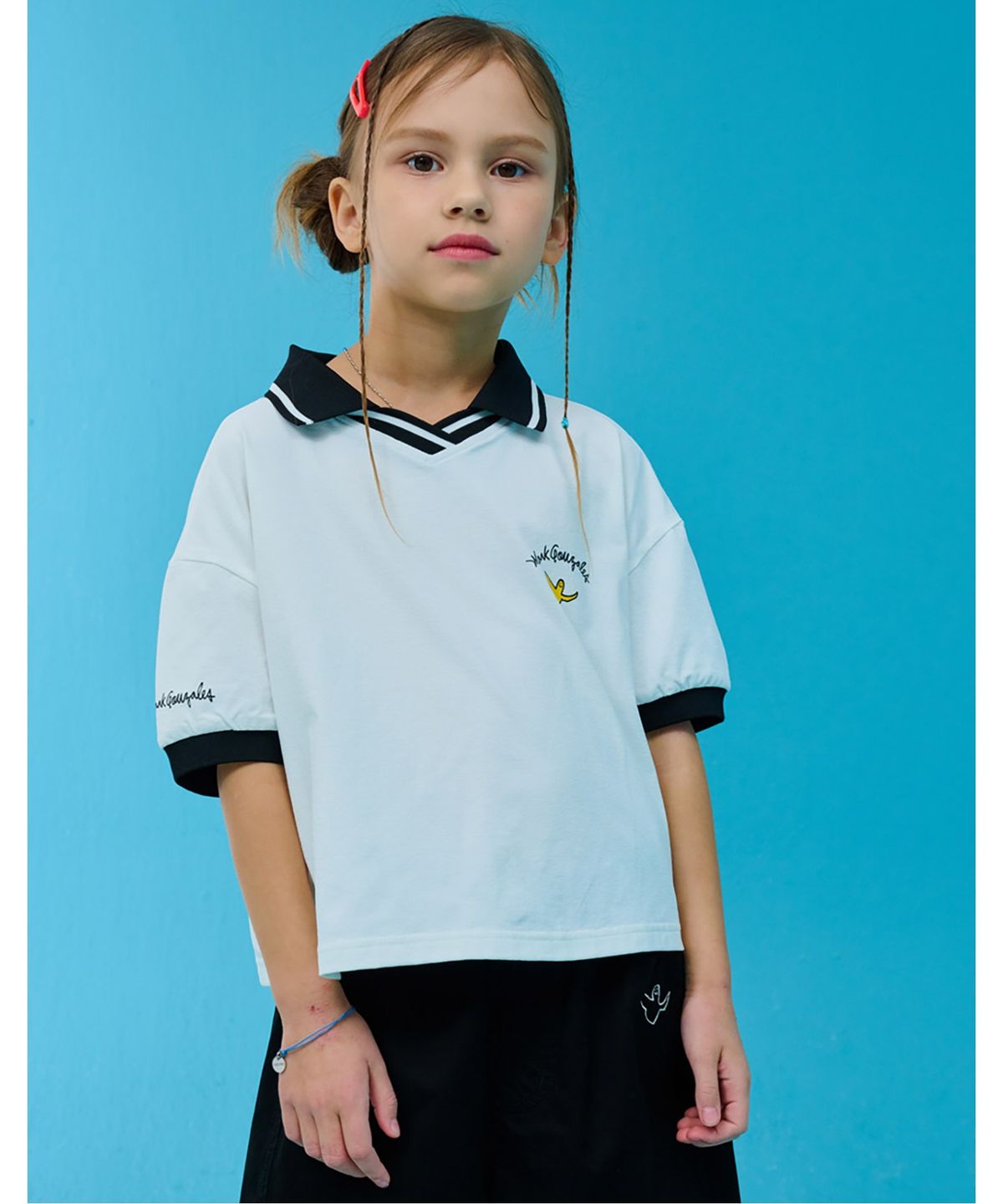 마크곤잘레스 키즈(MARK GONZALES KIDS) 마크 스포티 카라 티셔츠_화이트_MG62TP51WH