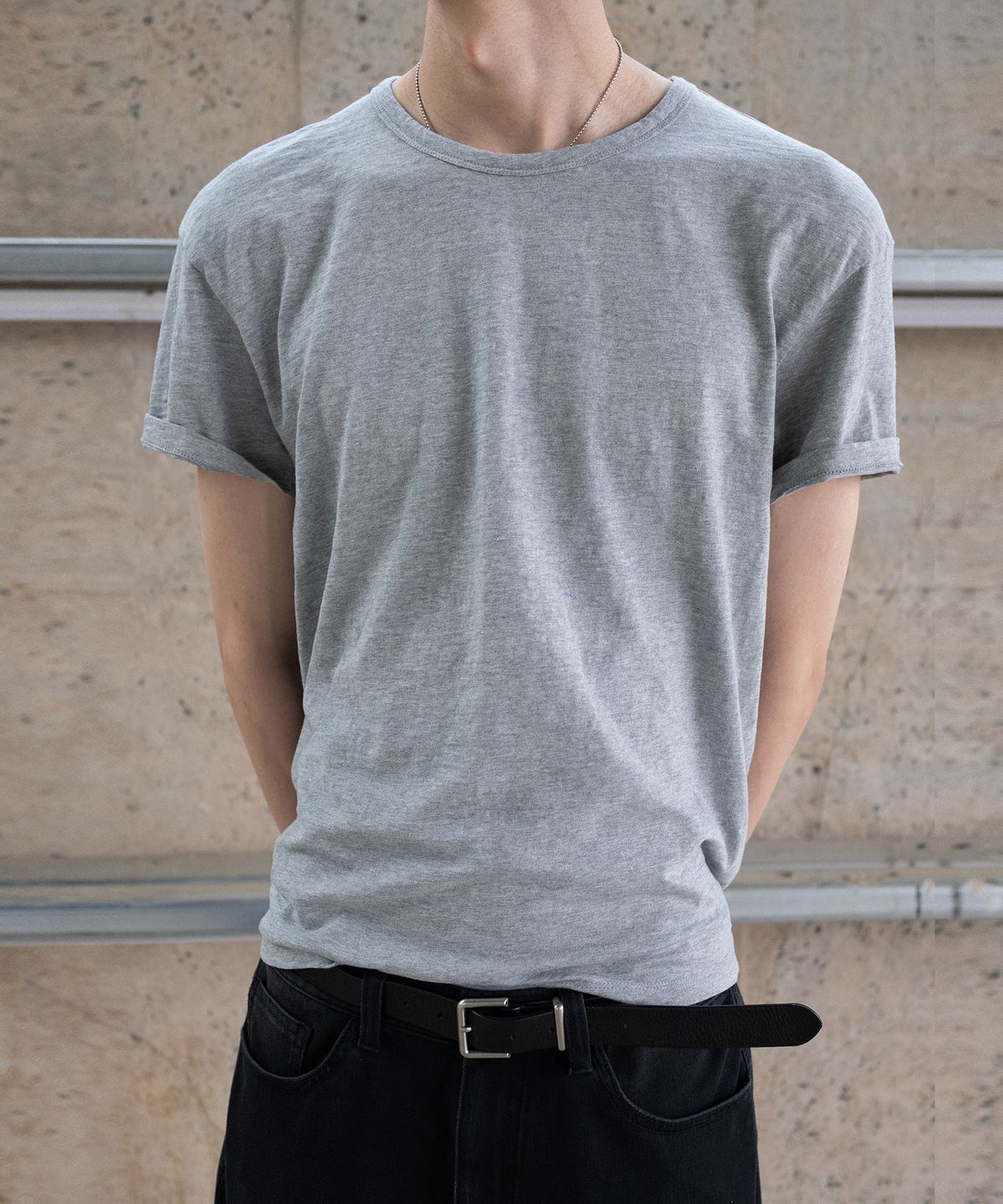 브랜디드(BRANDED) SOFT SLUB CROP T-SHIRT [MELANGE GRAY]
