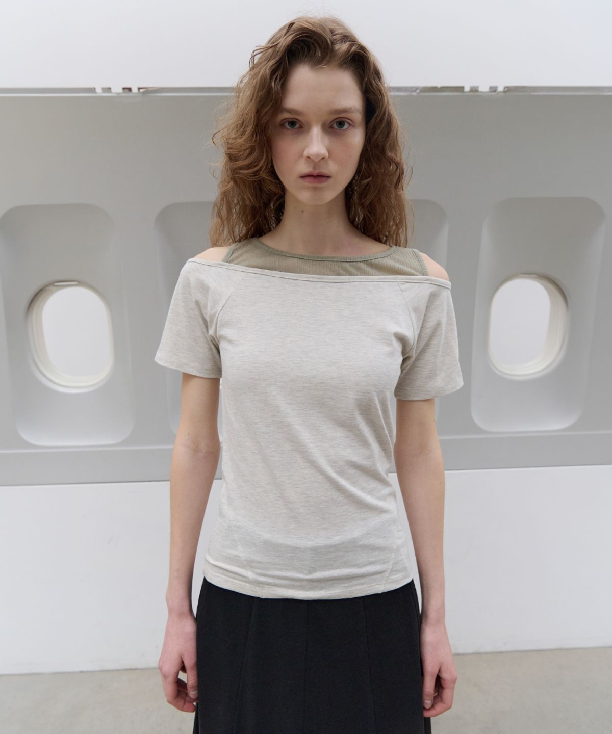 토아베(TOAVE) Double Layered Boat Neck T-Shirt (Oatmeal)