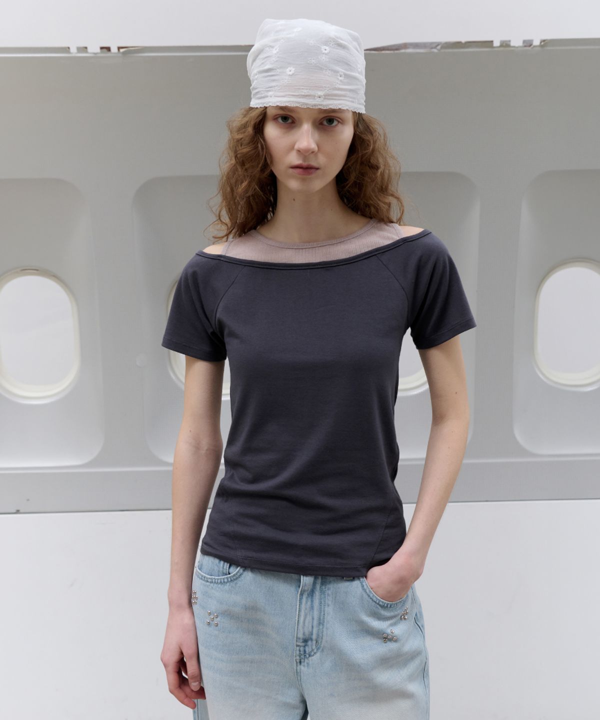 토아베(TOAVE) Double Layered Boat Neck T-Shirt (Charcoal)