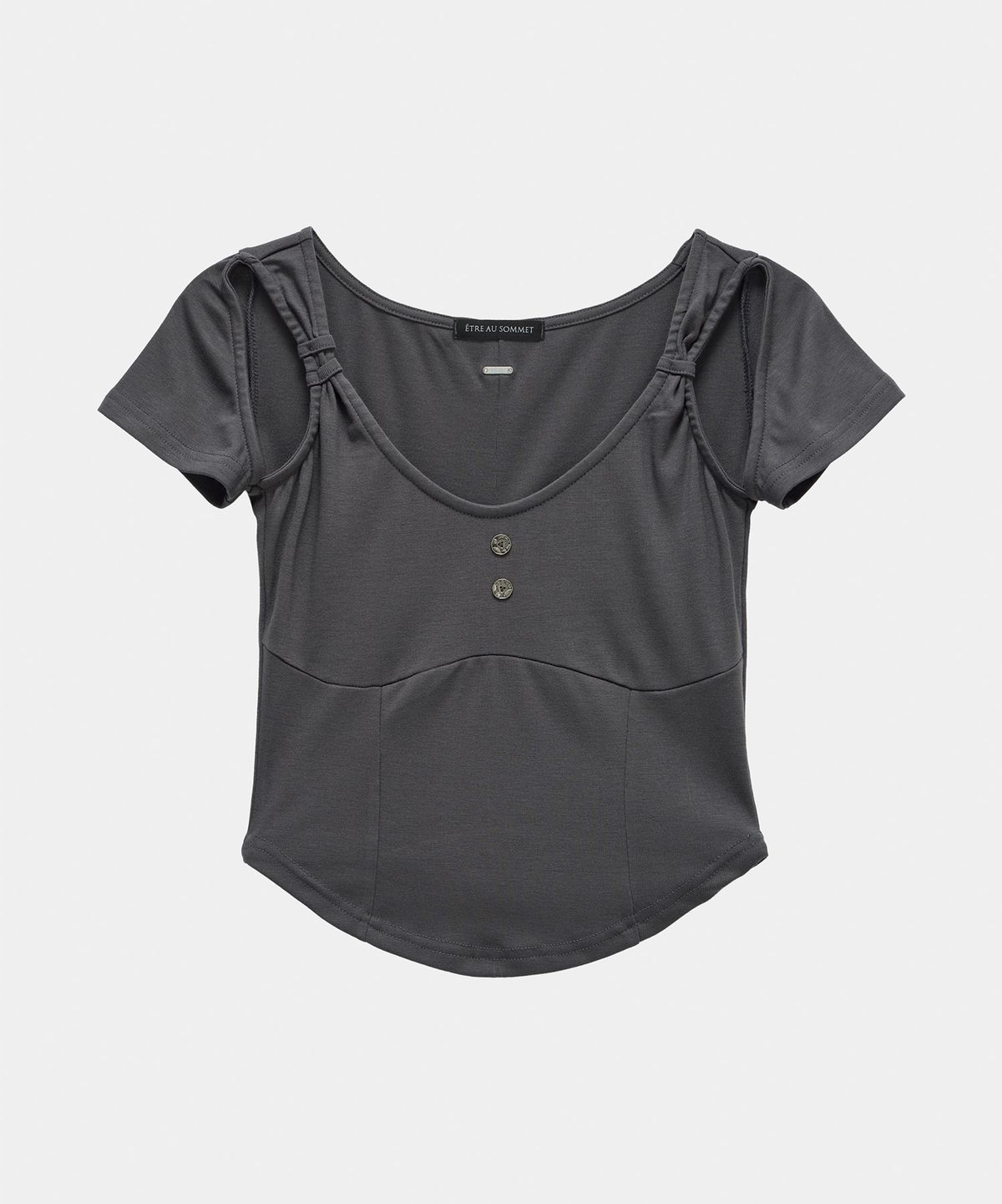 에트오소메(ETRE AU SOMMET) Layered Buckle Line Top (Charcoal)