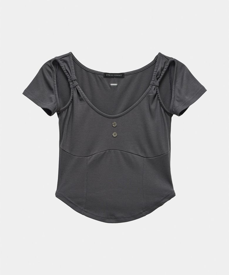 Layered Buckle Line Top (Charcoal)