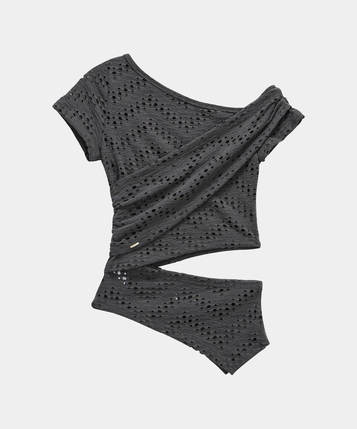 에트오소메(ETRE AU SOMMET) Hole Knit Layered Side Slit Top (Charcoal)