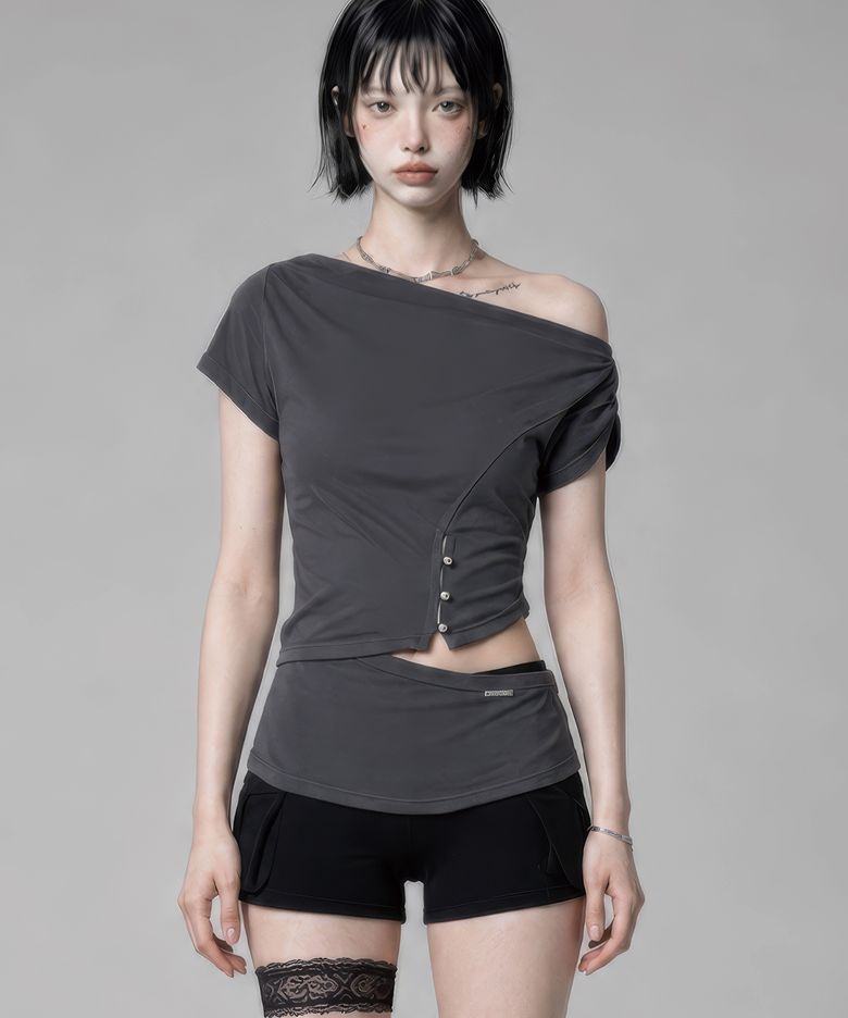 Cut-Out Open Short Sleeve (Dark Gray)