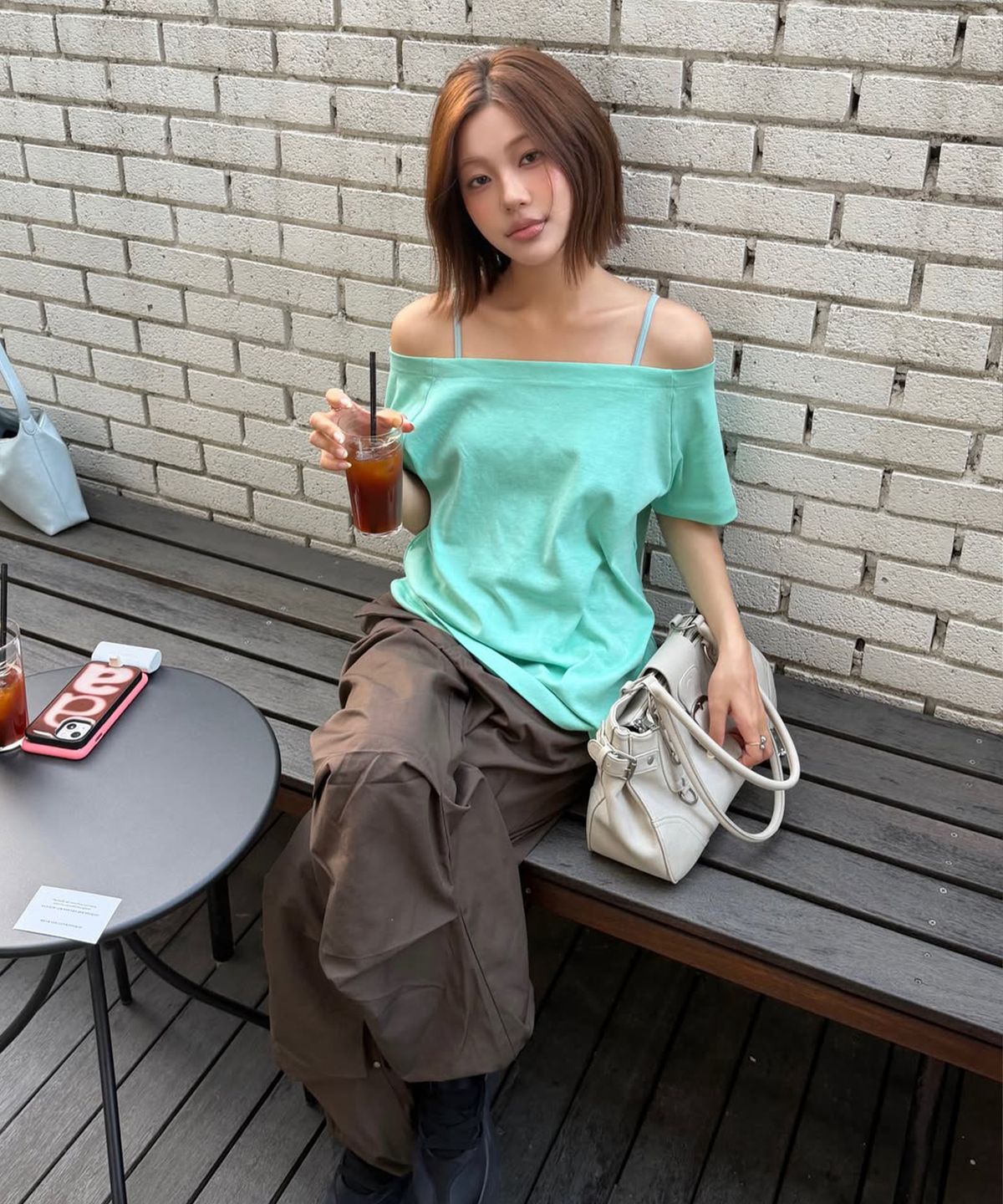 오디에스(ODS) 톤 오프숄더 티 (오팔 민트)