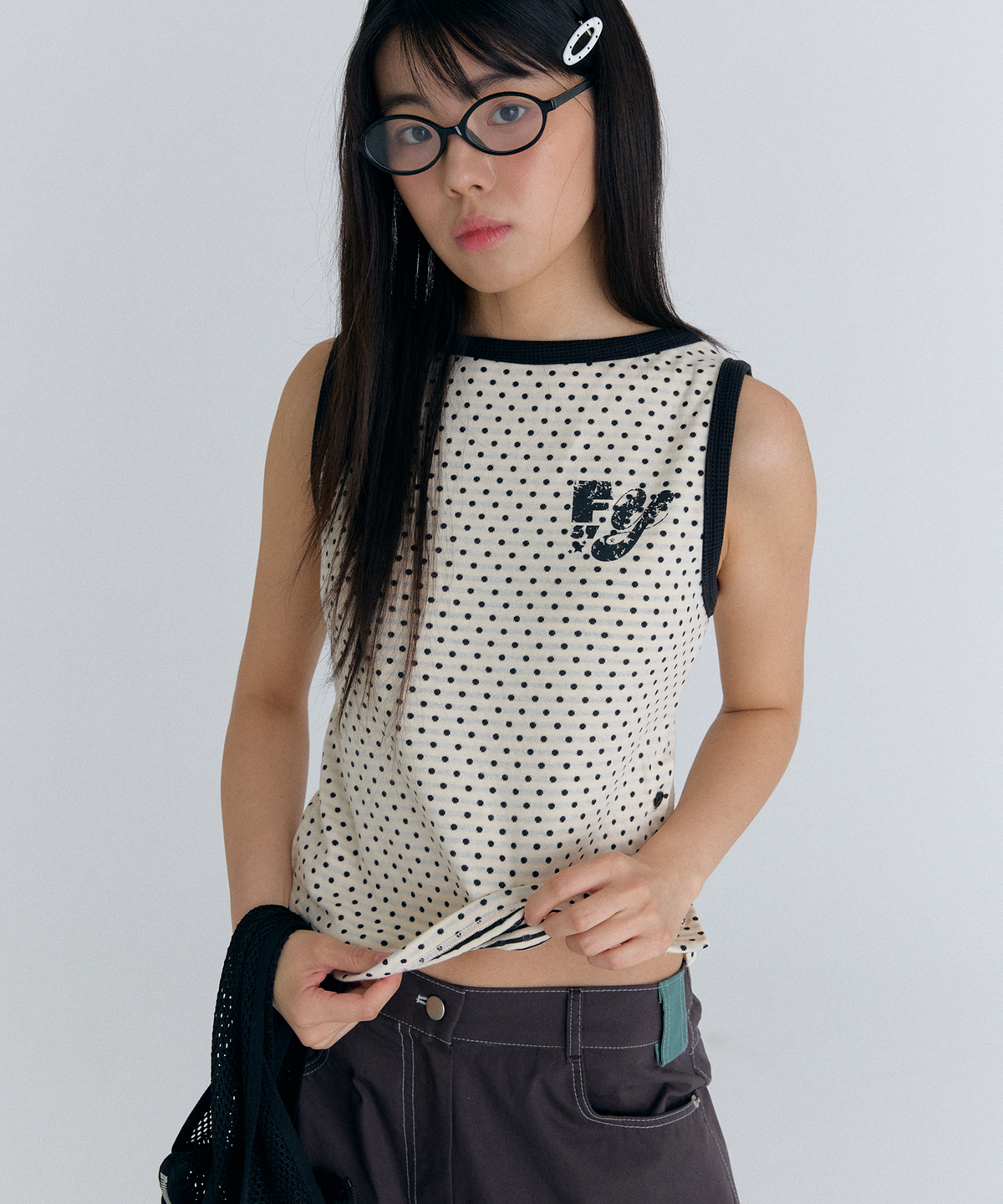 플러티(FLIRTY) vintage dot button top in ivory