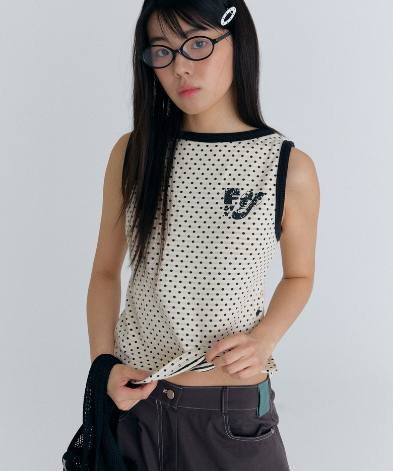 vintage dot button top in ivory