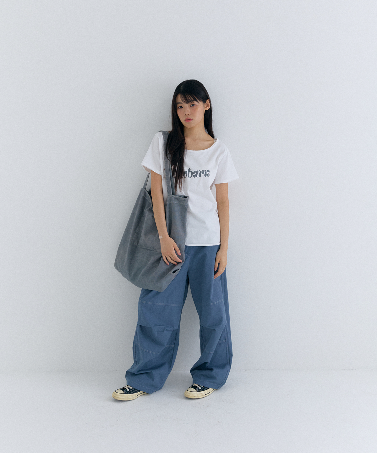 플러티(FLIRTY) belt loop pintuck pants in blue
