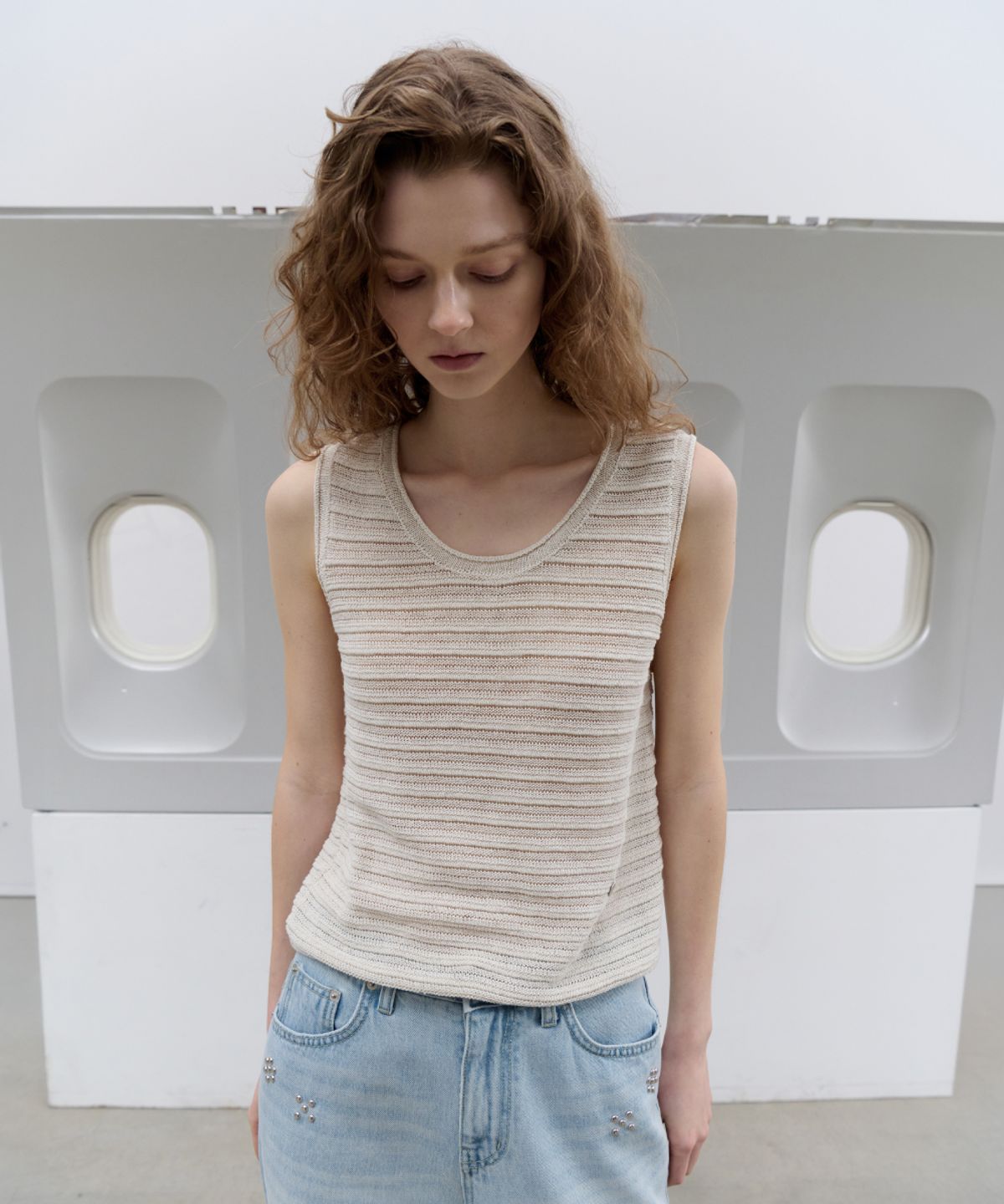 토아베(TOAVE) Linen Ripple Sleeveless Knit (Cream beige)