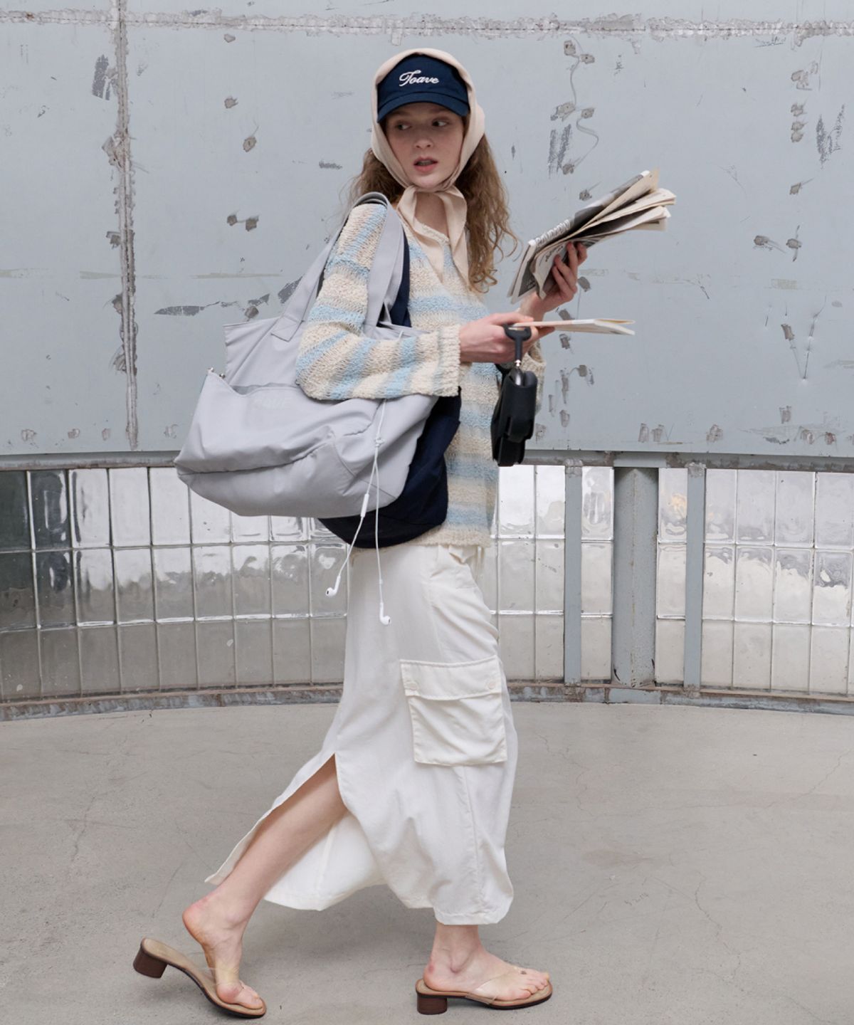 토아베(TOAVE) Three-Pocket Nylon Long Skirt (Cream)