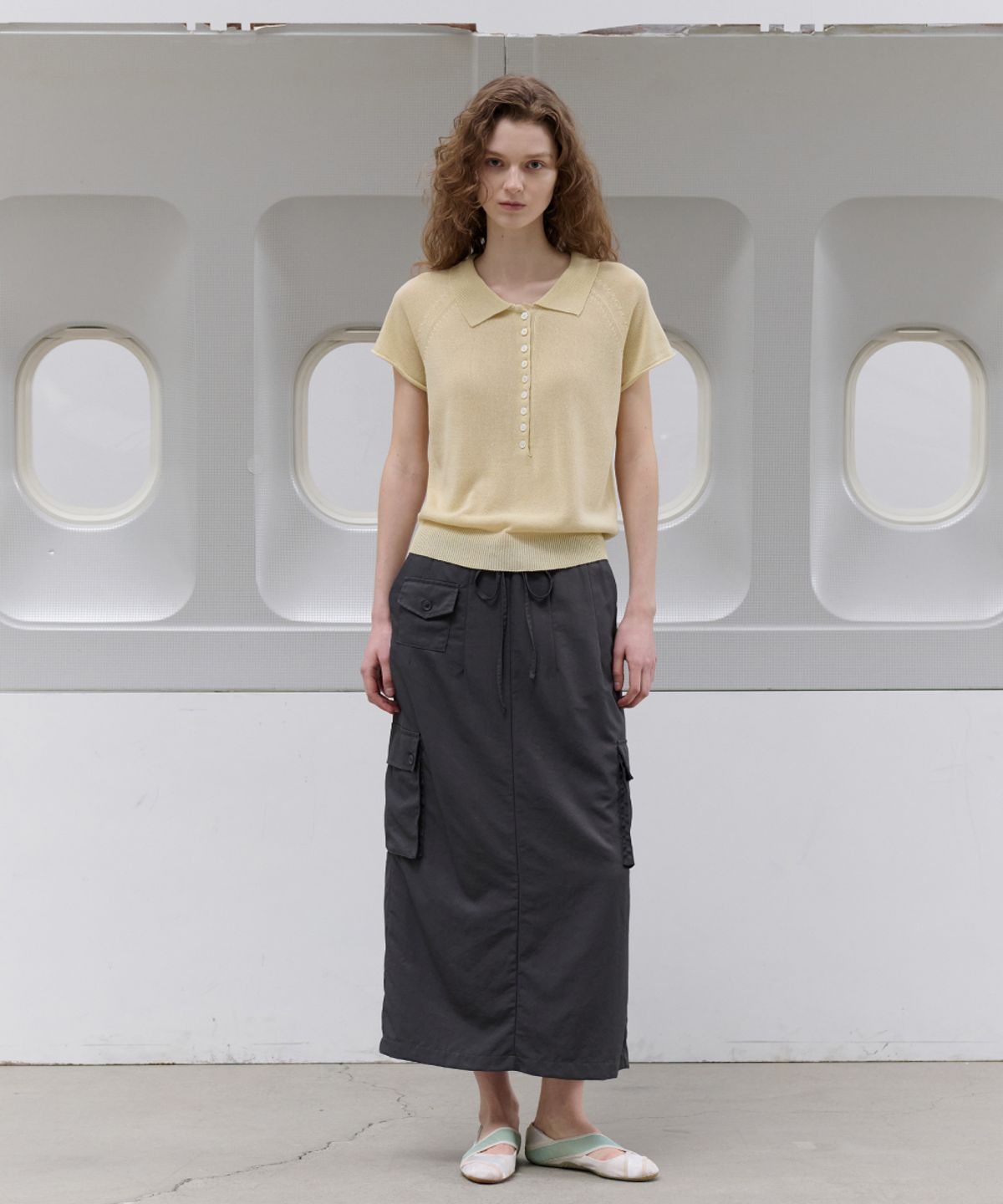 토아베(TOAVE) Three-Pocket Nylon Long Skirt (Charcoal)