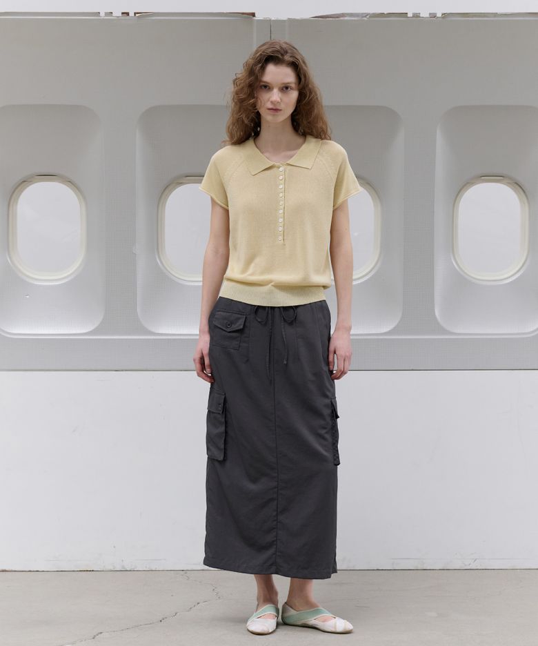 Three-Pocket Nylon Long Skirt (Charcoal)