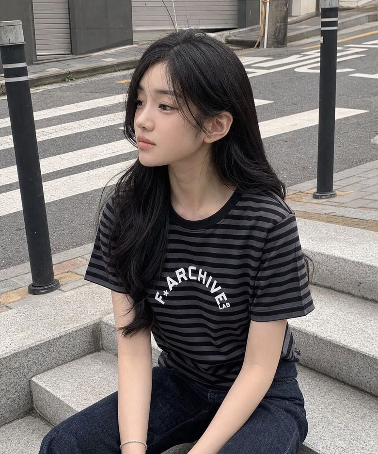 ARCH 스트라이프 반팔 티셔츠 [블랙]