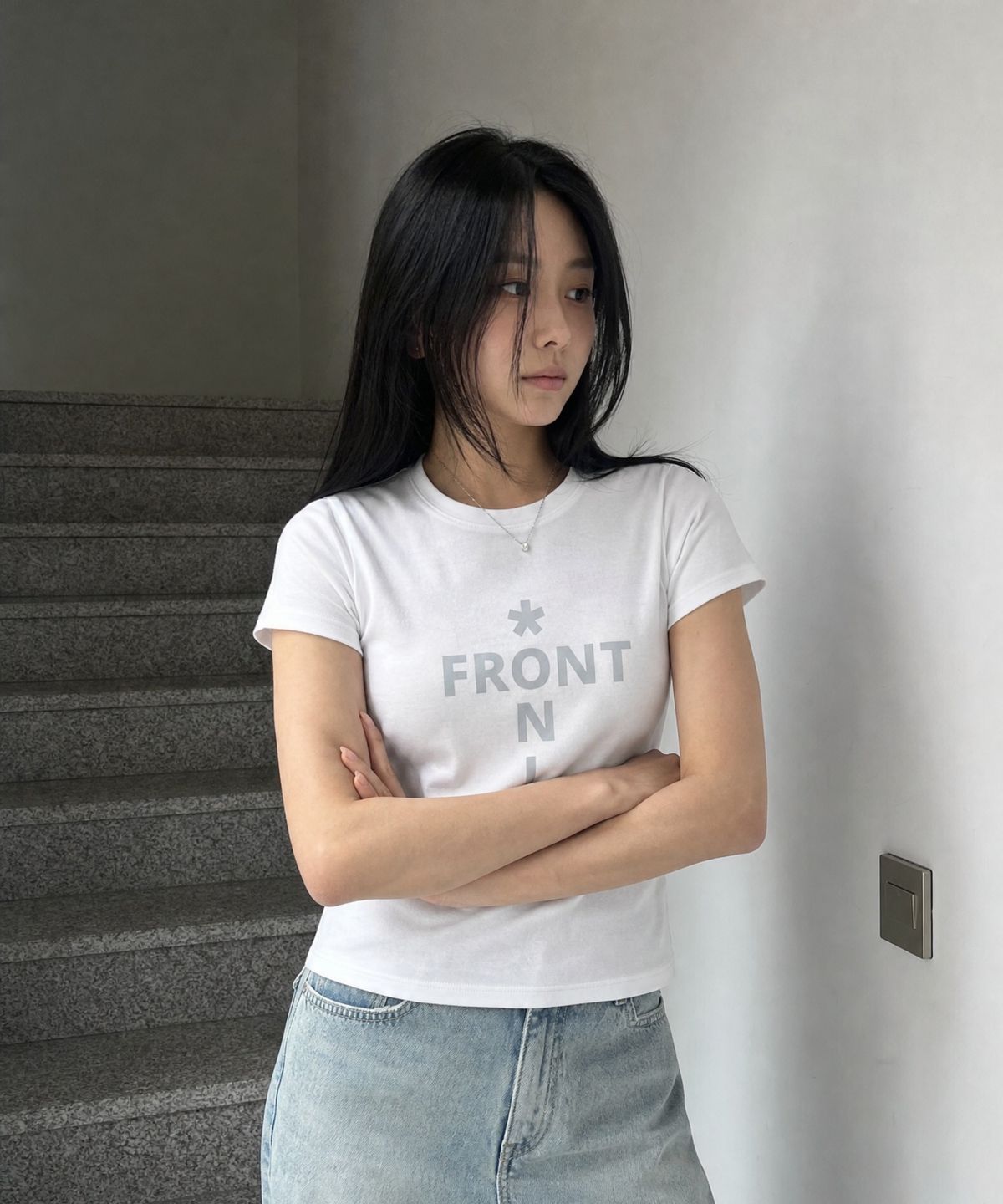 프론트아카이브랩(FRONT ARCHIVE LAB) CROSS 우먼 슬림 반팔 티셔츠 [화이트]