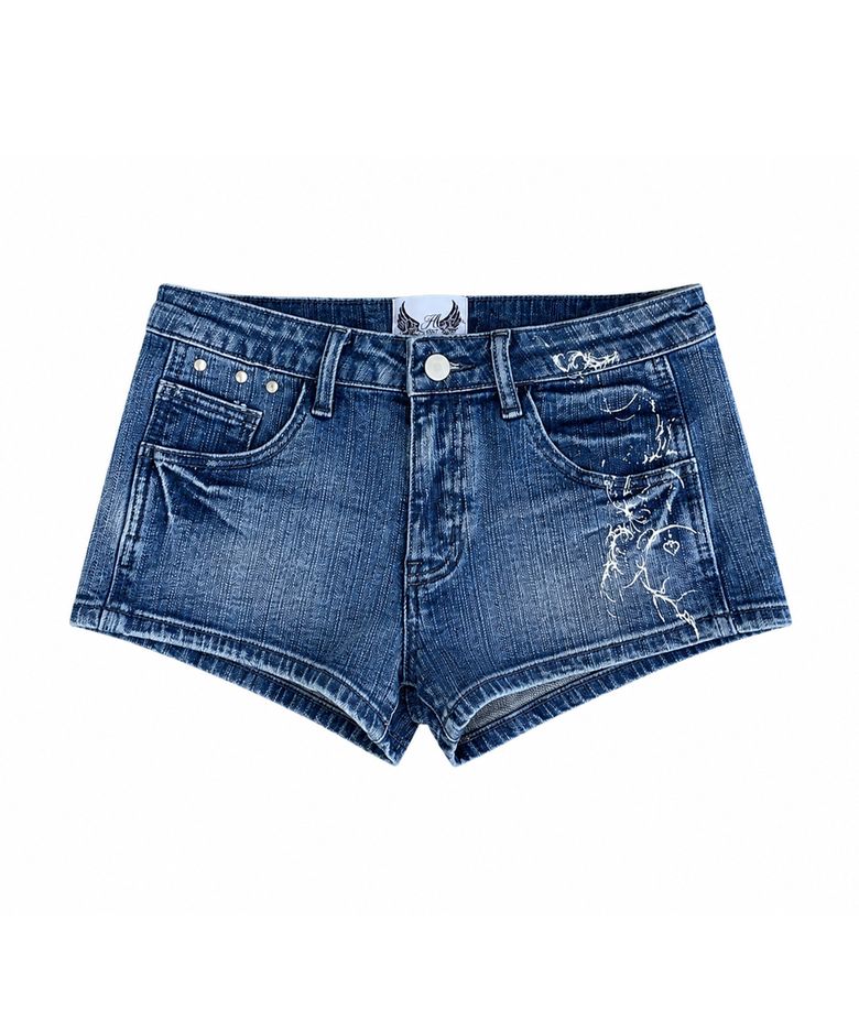 TATTOOED GRAPHIC DENIM SHORTS_BLUE