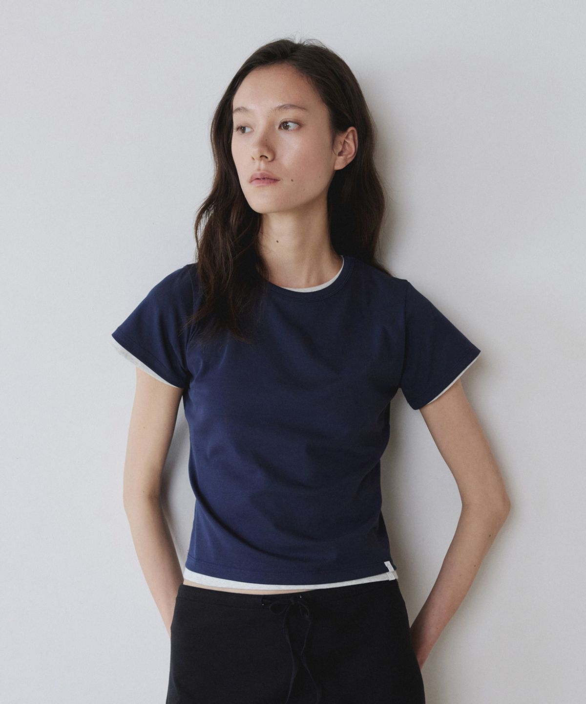이어닝(YEARNING) ESSENTIAL RIB SLIM TEE, NAVY