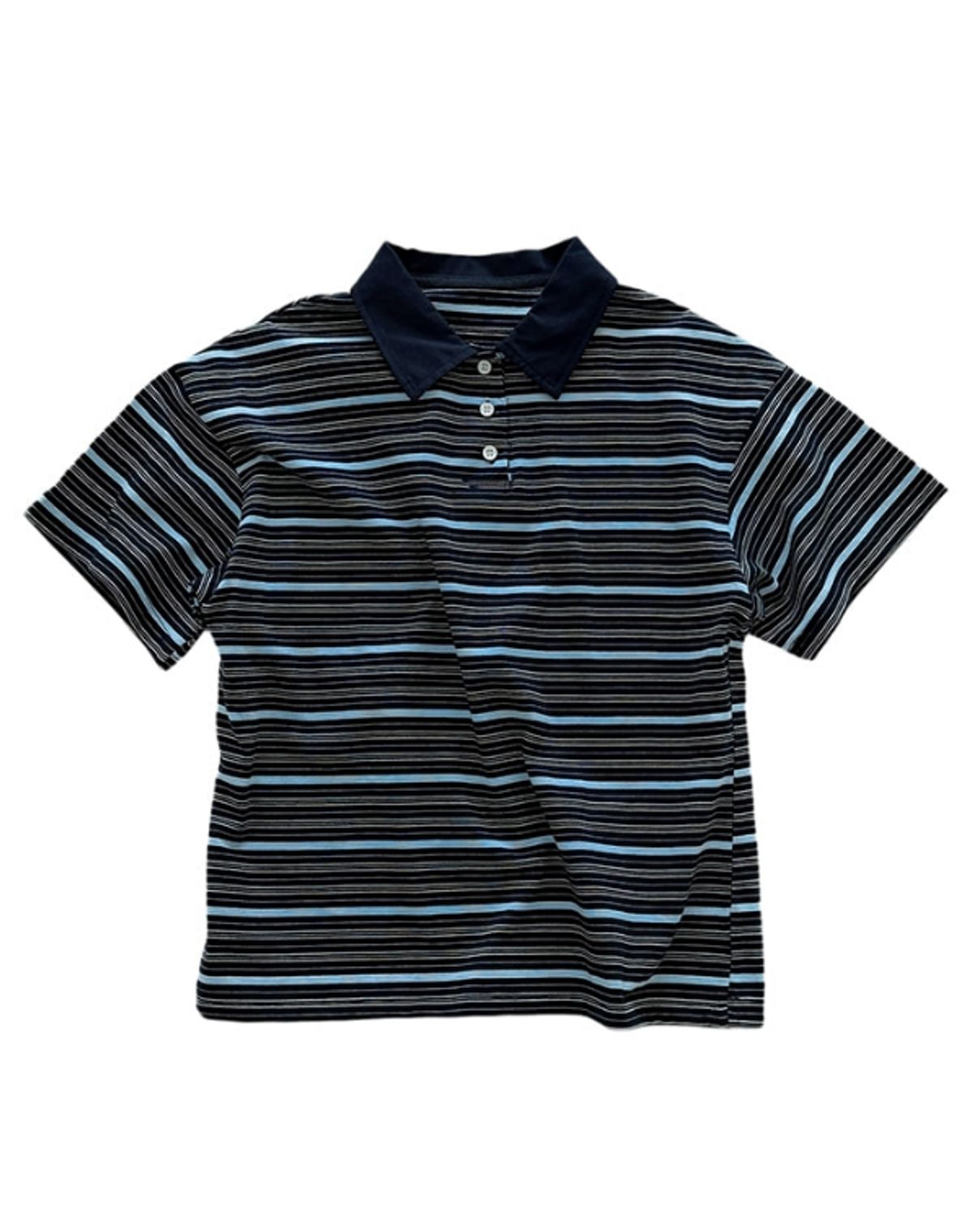 꺄르르르(KKRRRRR) Pinstripe Collar Tee_navy