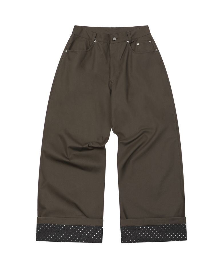 Dot Roll-up Pants Brown