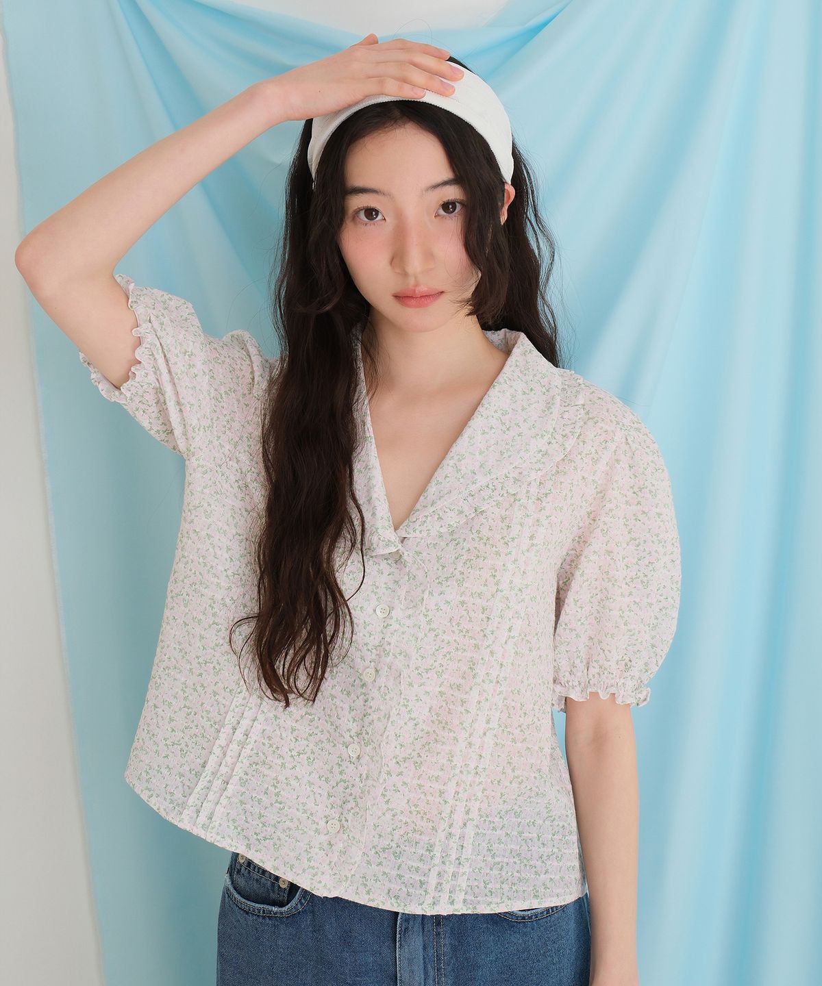 모의(MOUI) Floral collar blouse (L/PINK)