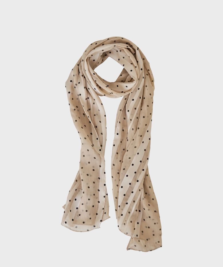 CHAMPAGNE POLKA DOT SHEER-STRIPED SCARF
