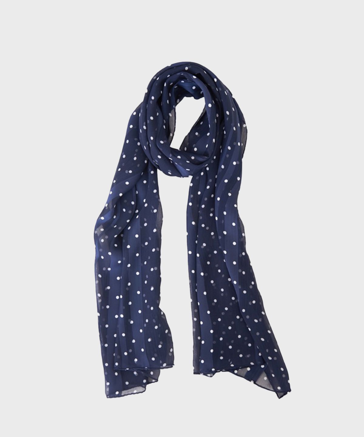 프레프(PREF) NAVY POLKA DOT SHEER-STRIPED SCARF