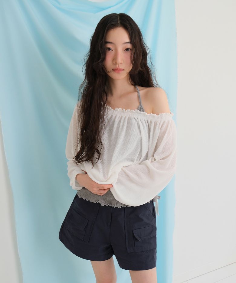 Off-shoulder smoke tee (O/WHITE)