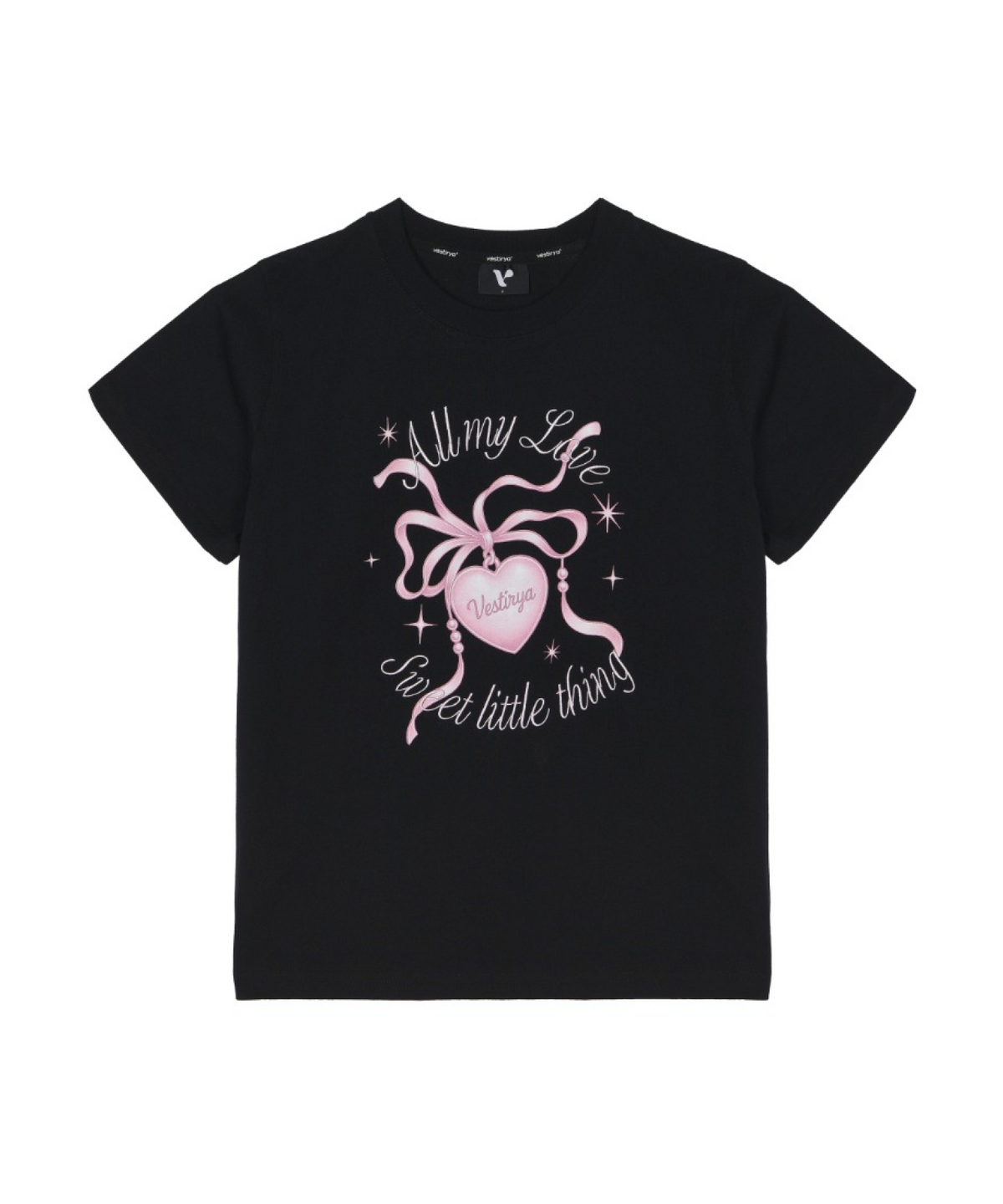 베스티리아(VESTIRYA) Heart Charm Graphic T-shirts Black