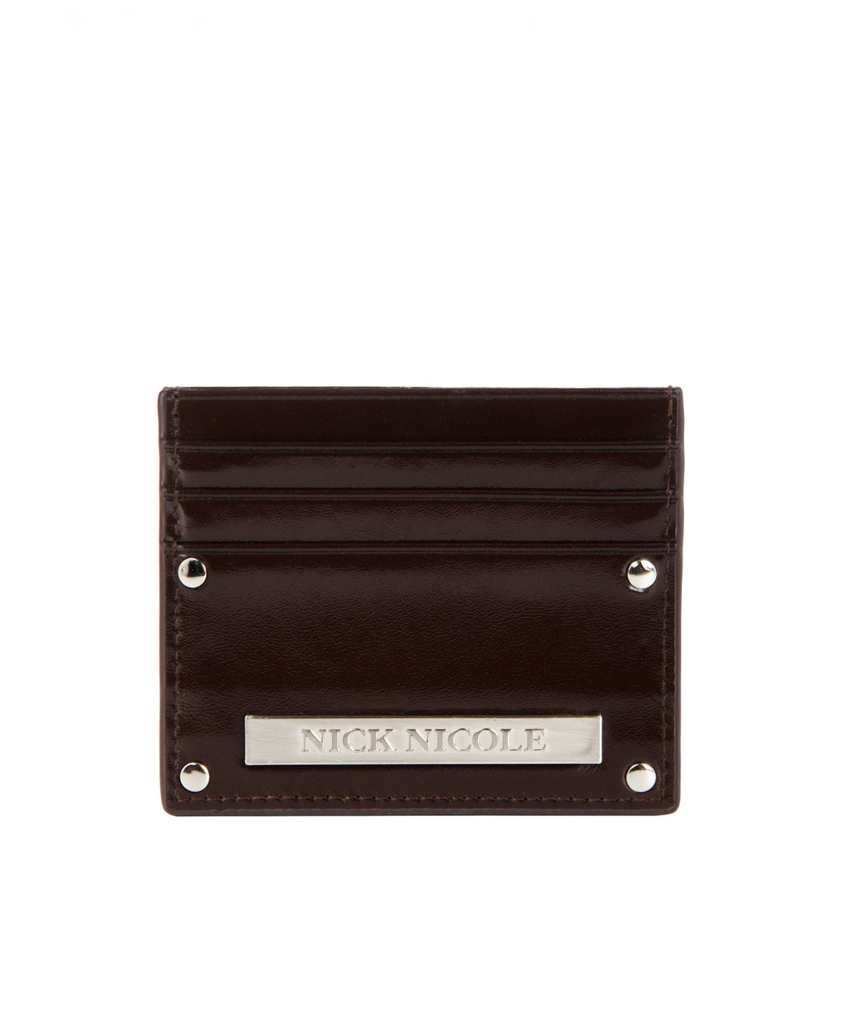 닉앤니콜(NICK&NICOLE) METAL RIVET LEATHER CARD WALLET_BROWN