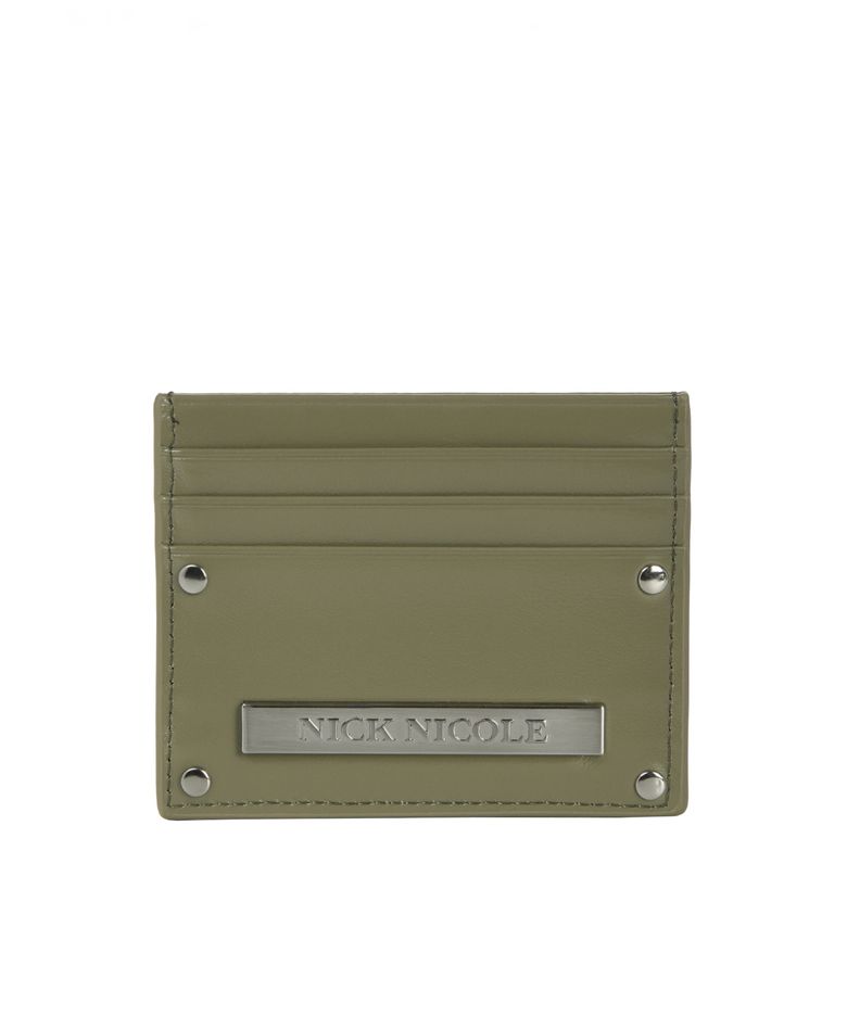 METAL RIVET LEATHER CARD WALLET_KHAKI