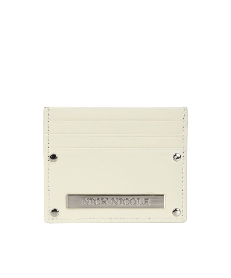 METAL RIVET LEATHER CARD WALLET_CREAM