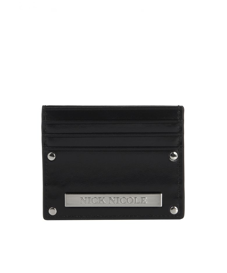 METAL RIVET LEATHER CARD WALLET_BLACK