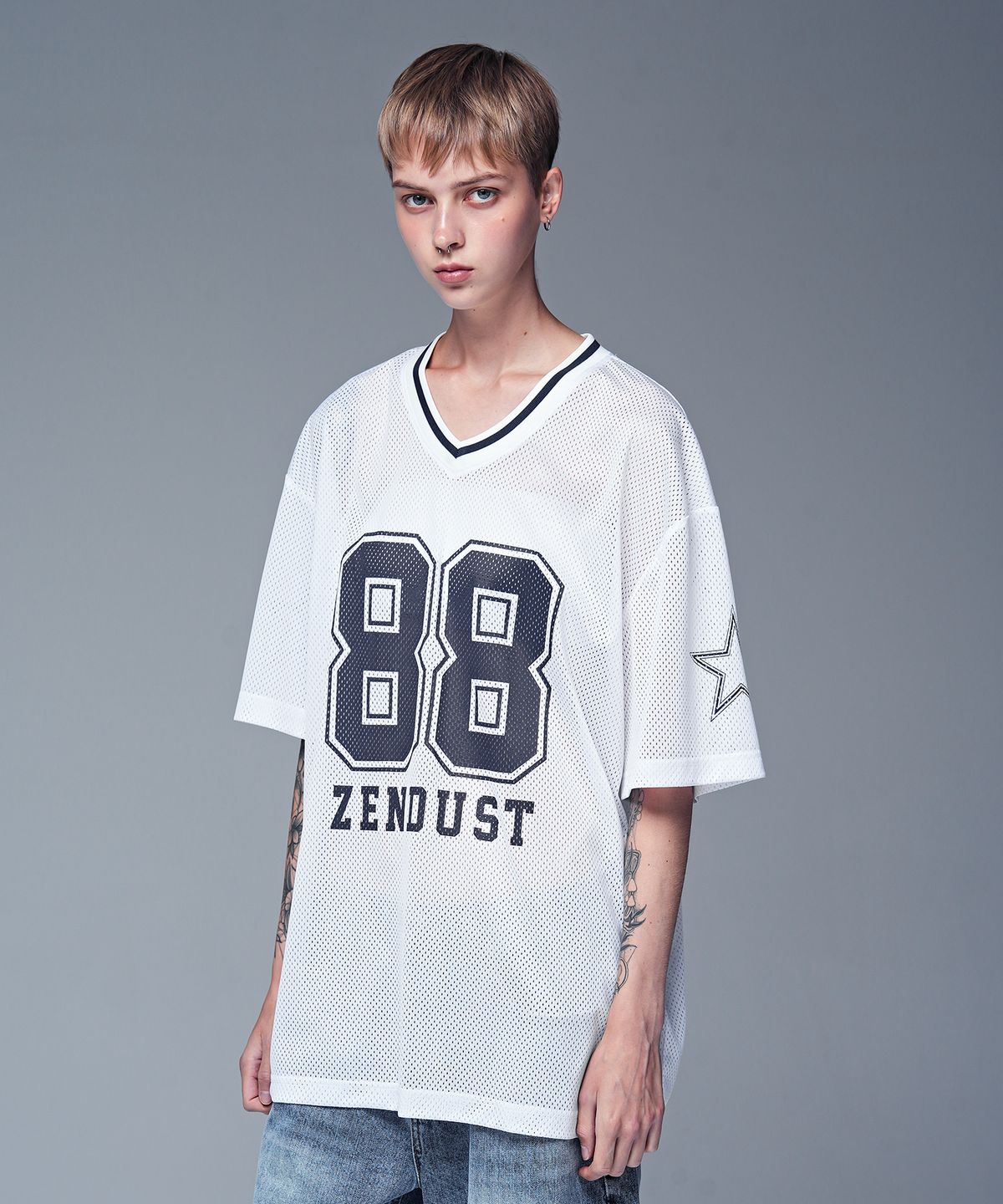 젠더스트(ZENDUST) 88 Star Mesh Football Jersey T-shirt WHITE