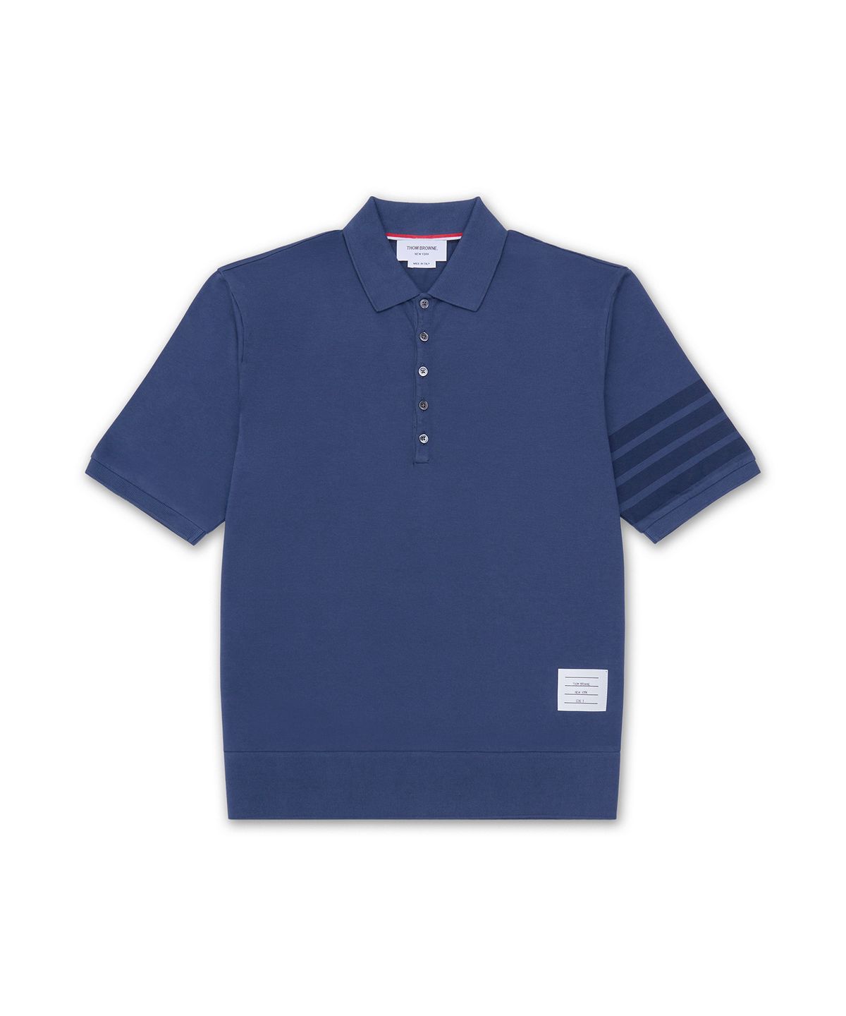 톰 브라운(THOM BROWNE) 가먼트 오버다이 저지 4-바 반소매 폴로 셔츠 - 네이비 / MJP236AJ0253415