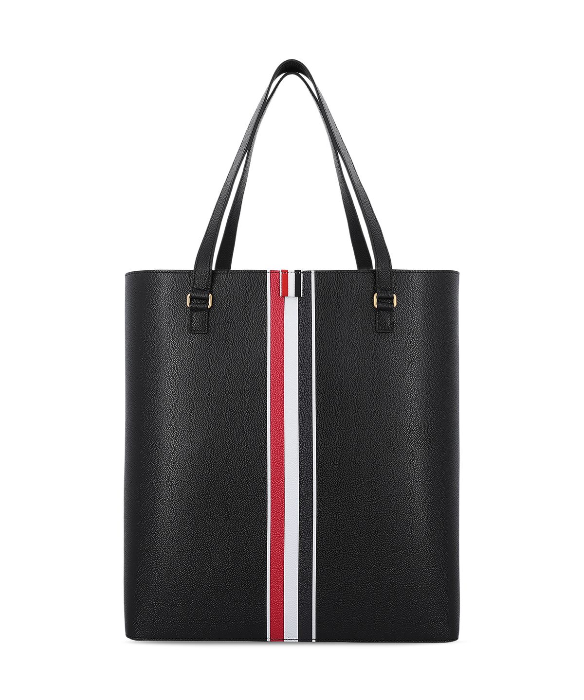 톰 브라운(THOM BROWNE) 페블 그레인 레더 RWB 스트라이프 버티컬 토트백 - 블랙 / UAG250A00198001