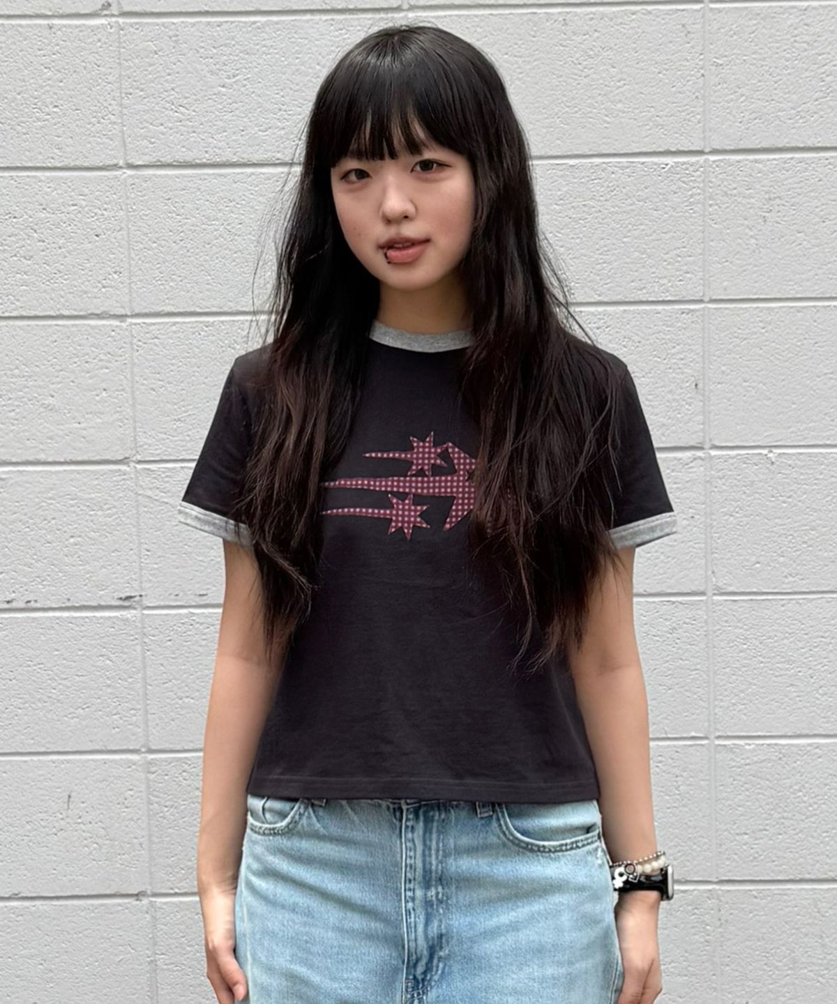 나이스고스트클럽(NICEGHOSTCLUB) CHECK 3STAR BASIC RINGER TEE_CHARCOAL(NG2GMUT537A)