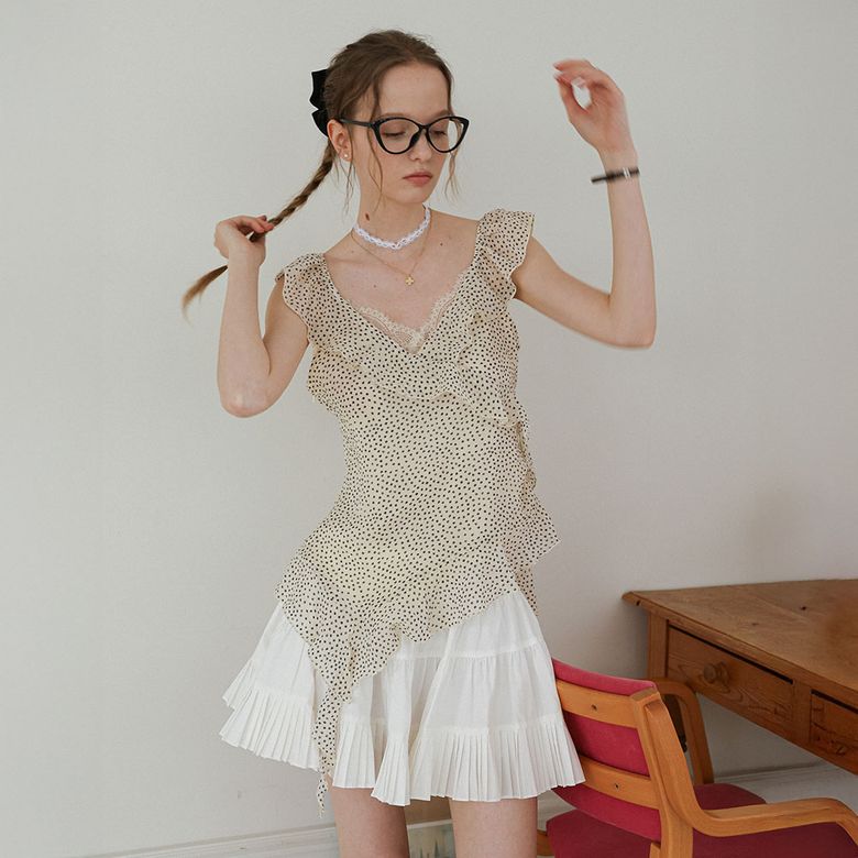DD_Ruffle lace trim dot top_IVORY