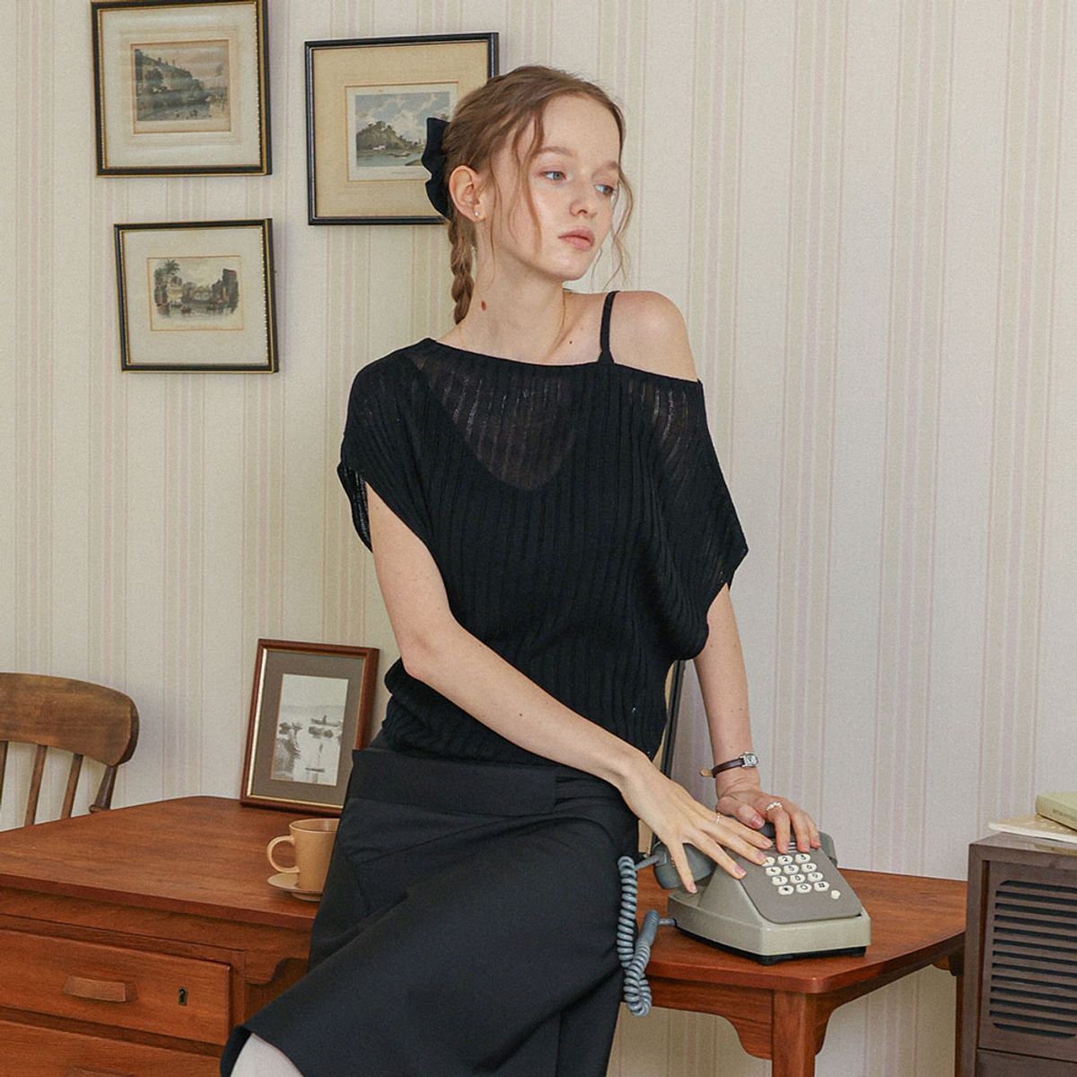 던드롭(DUNDROP) DD_Boat neck knit top_BLACK