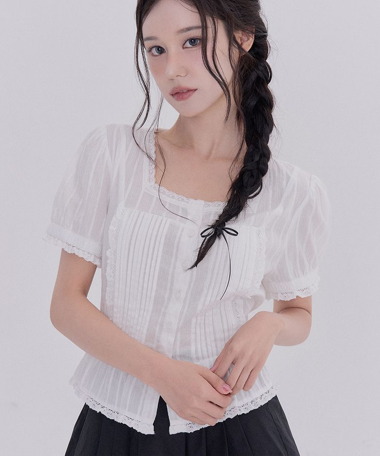 아일릿 반팔 블라우스(White)