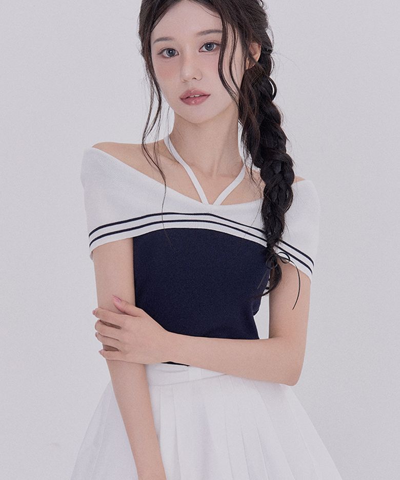 마린 숄더 니트(Navy)