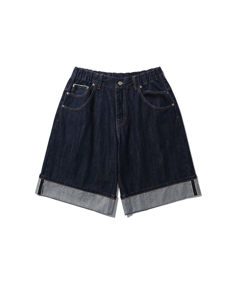Turn-up Selvedge Denim Half Pants - Indigo