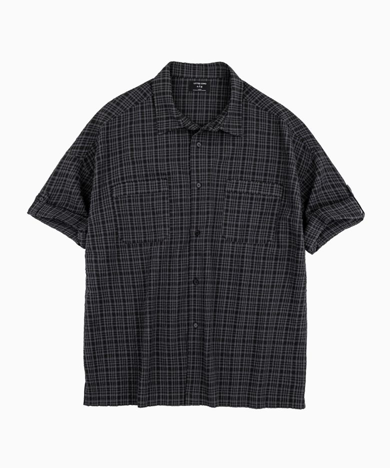 세인트 포터 링클 체크 롤업 하프 셔츠 스모크블랙