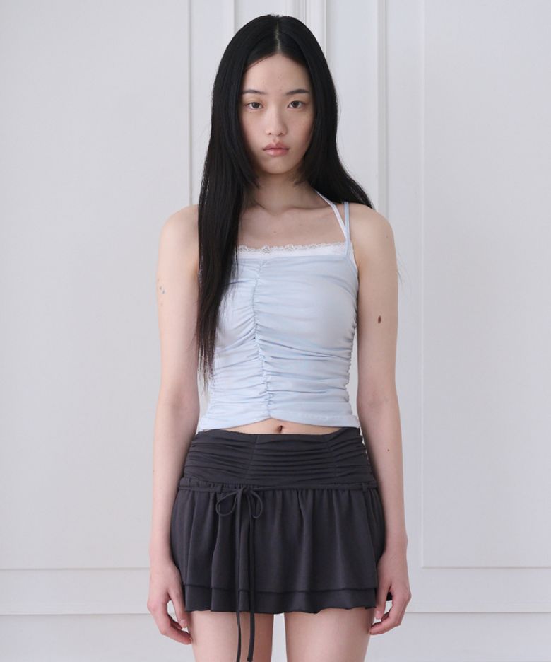 LAYERED LACE SHIRRING TOP [MISTY BLUE]
