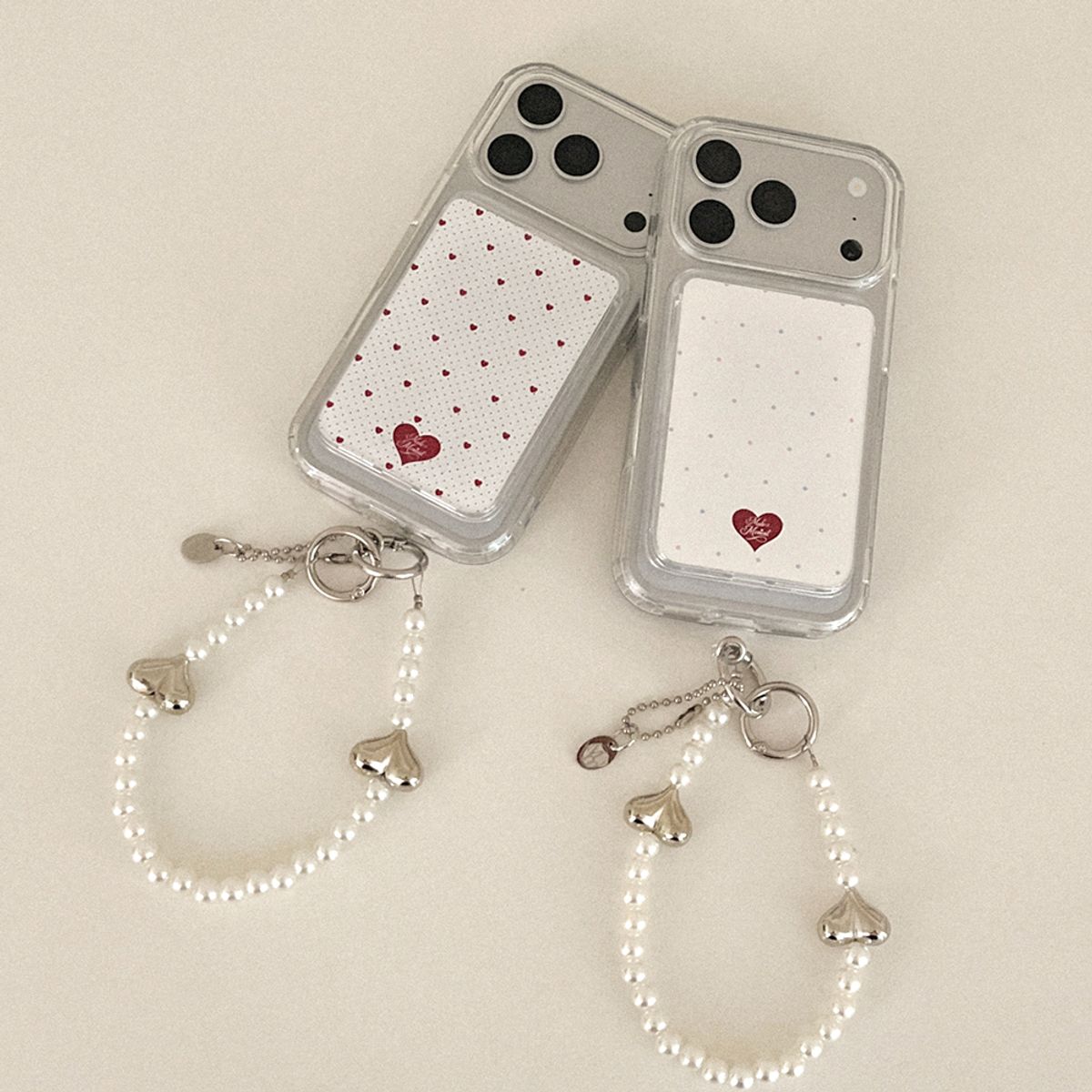 메이드모먼(MADEMOMENT) [세트] heart pin dot 맥세이프 젤하드 폰케이스+카드지갑+스트랩