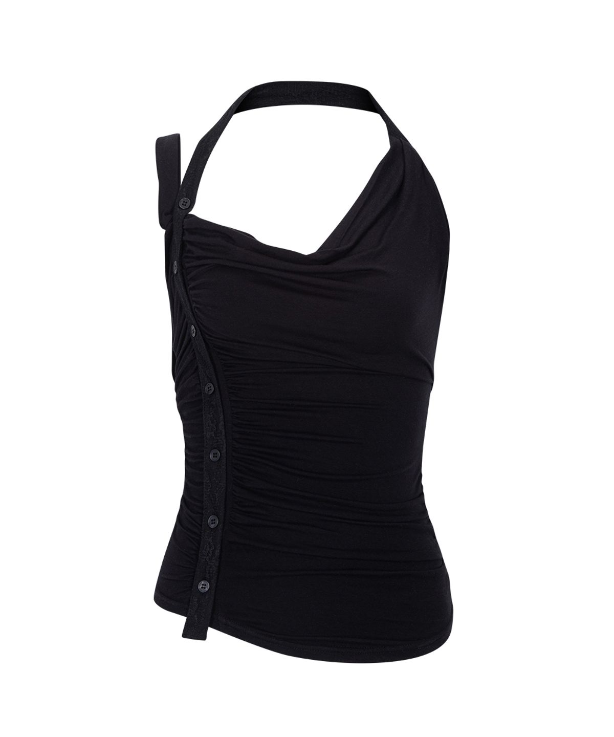 플리즈노팔로우(PLEASENOFOLLOW) Hush Button Halter Sleeveless Top (Black)