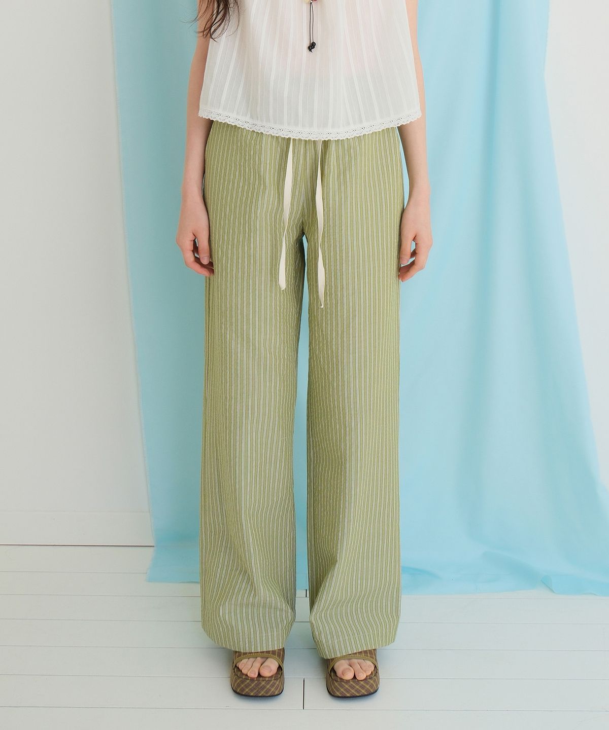 모의(MOUI) Cozy Stripe banding pants (OLIVE)