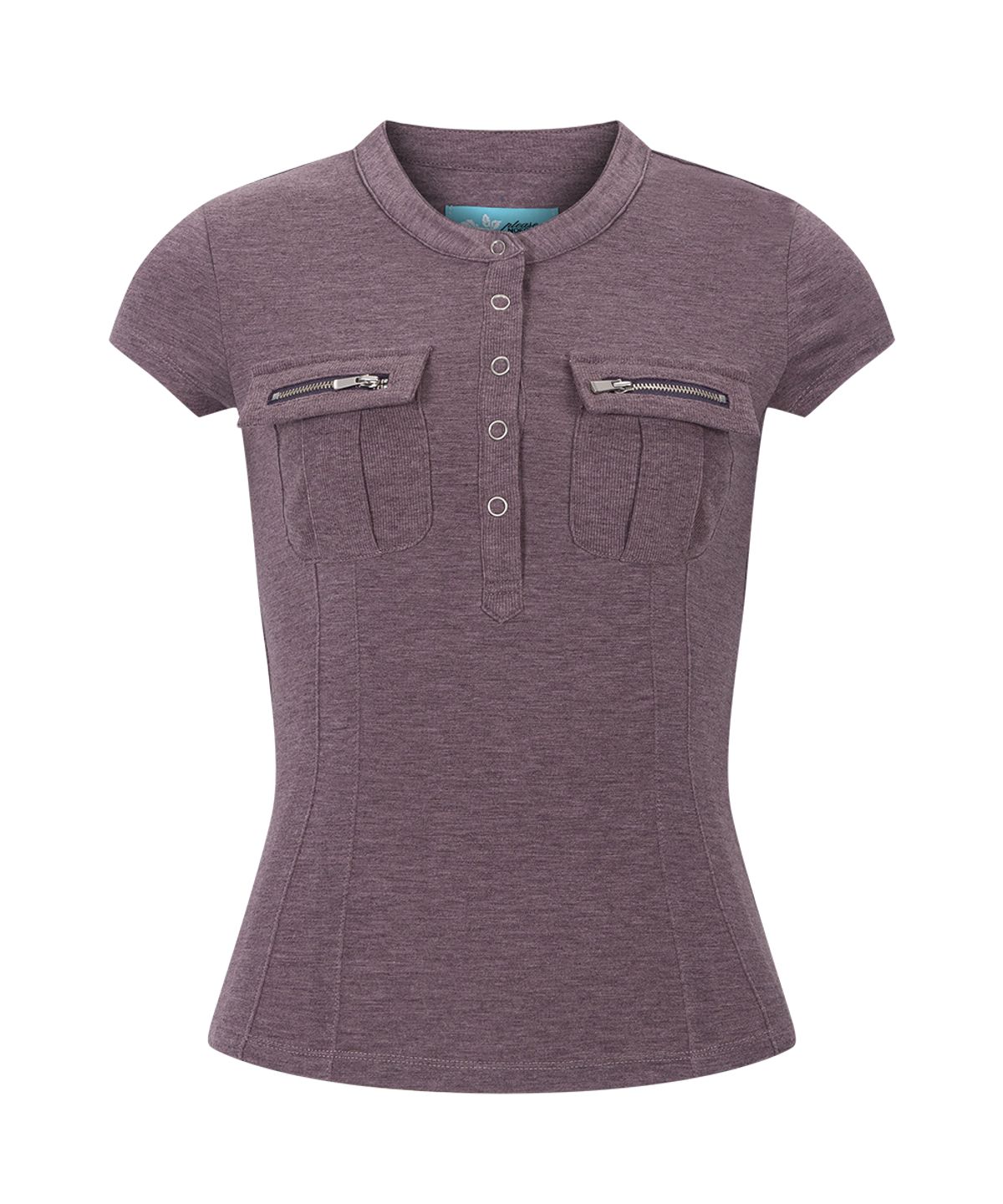플리즈노팔로우(PLEASENOFOLLOW) Pansy Pocket Button Short Sleeve Top (Vintage Purple)